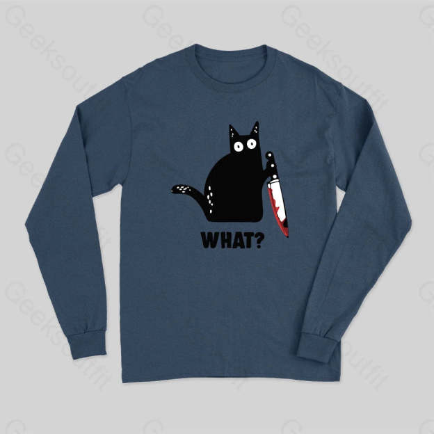 What Cat Funny Long Sleeve T-Shirt Navy / S