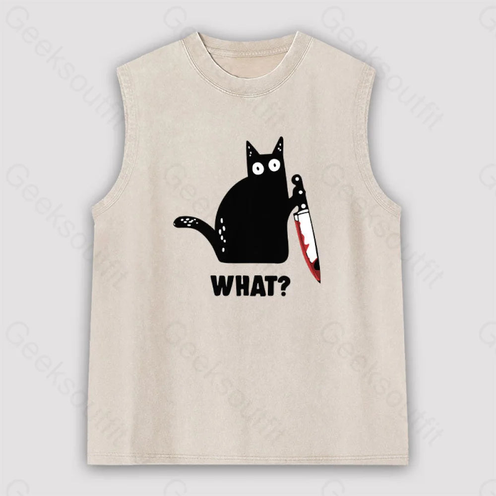 What Cat Funny Unisex Washed Tank Apricot / S