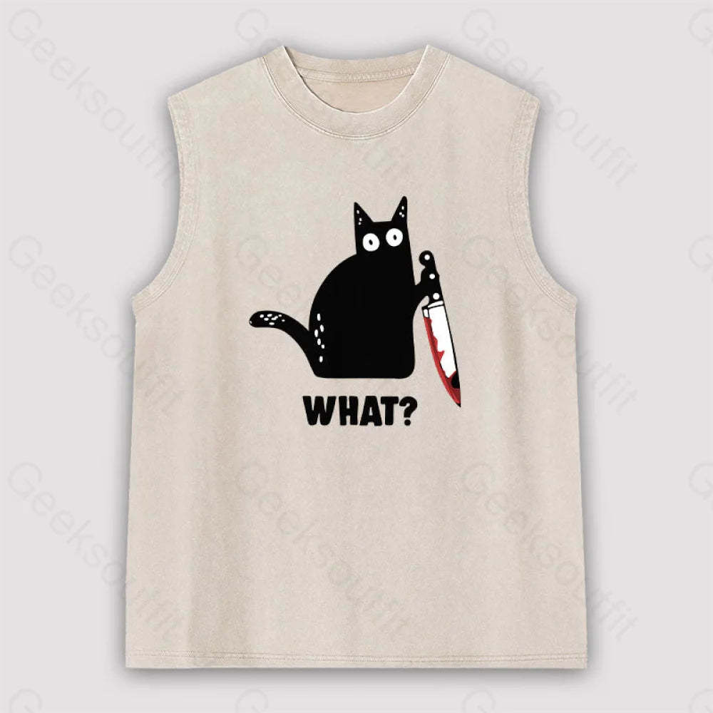 What Cat Funny Unisex Washed Tank Apricot / S