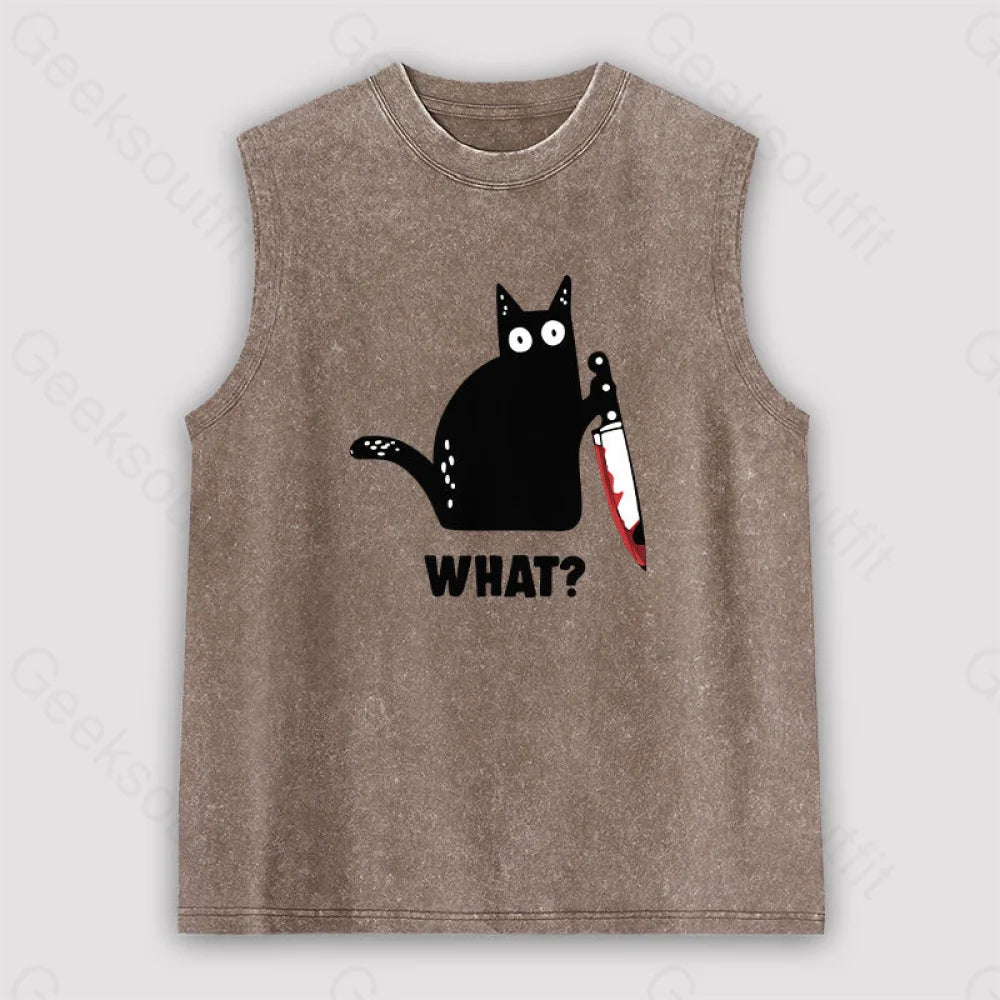 What Cat Funny Unisex Washed Tank Brown / S