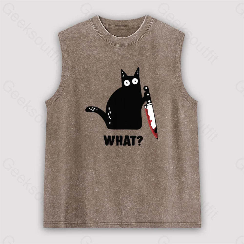 What Cat Funny Unisex Washed Tank Brown / S
