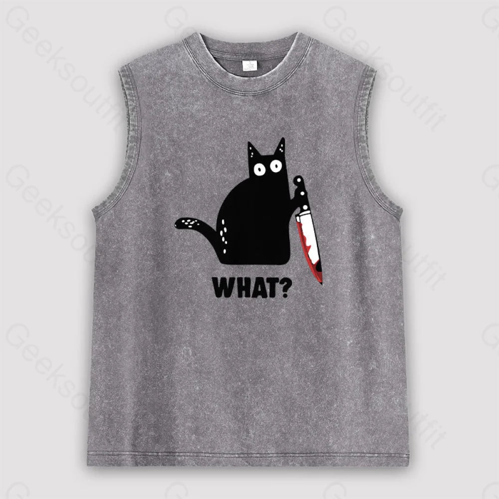 What Cat Funny Unisex Washed Tank Grey / S
