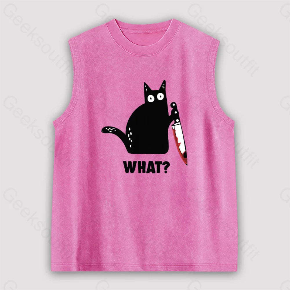 What Cat Funny Unisex Washed Tank Pink / S