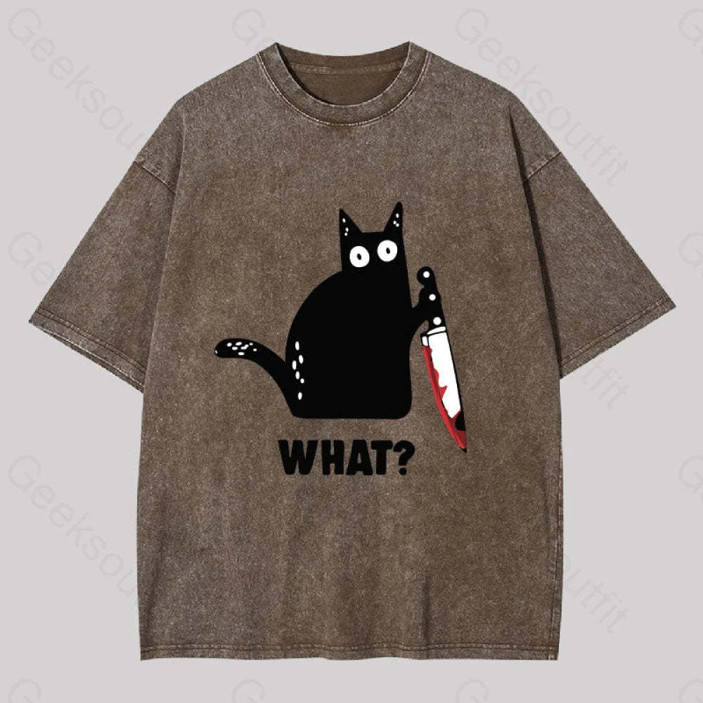 What Cat Funny Washed T-Shirt Coffee / S