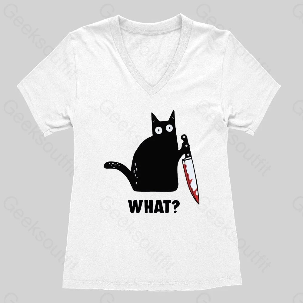 What Cat Funny Women's V-Neck T-shirt - Geeksoutfit