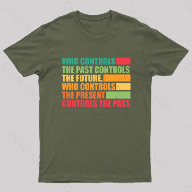 Who Controls The Past Future Geek T-Shirt Army Green / S