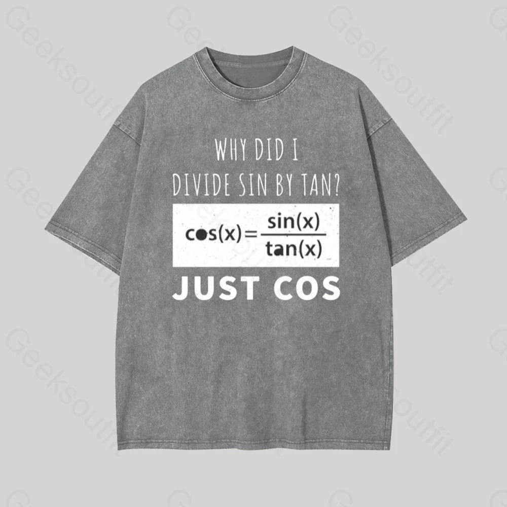 Why Did I Divide Sin By Tan Geek Washed T-Shirt Grey / S