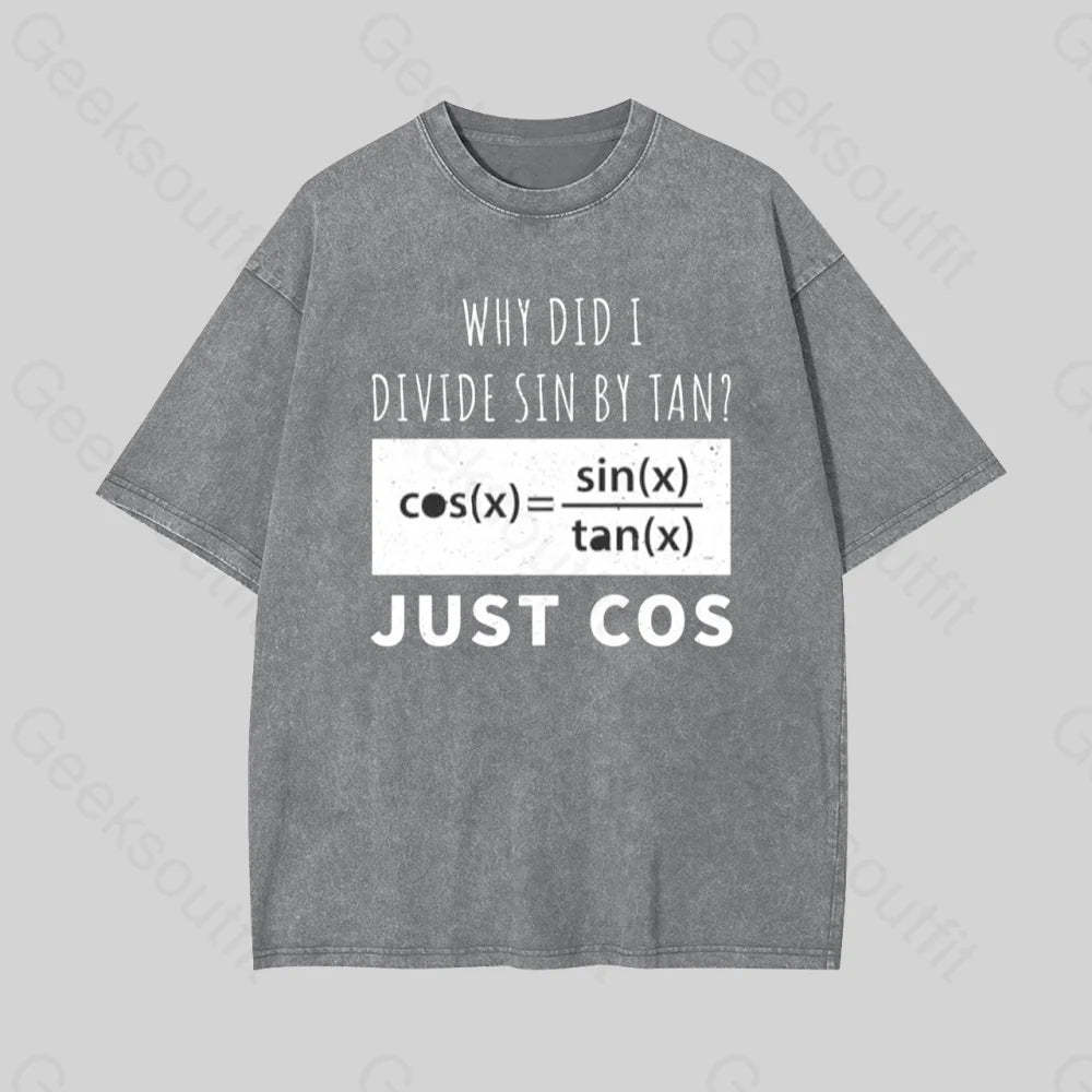 Why Did I Divide Sin By Tan Geek Washed T-Shirt Grey / S