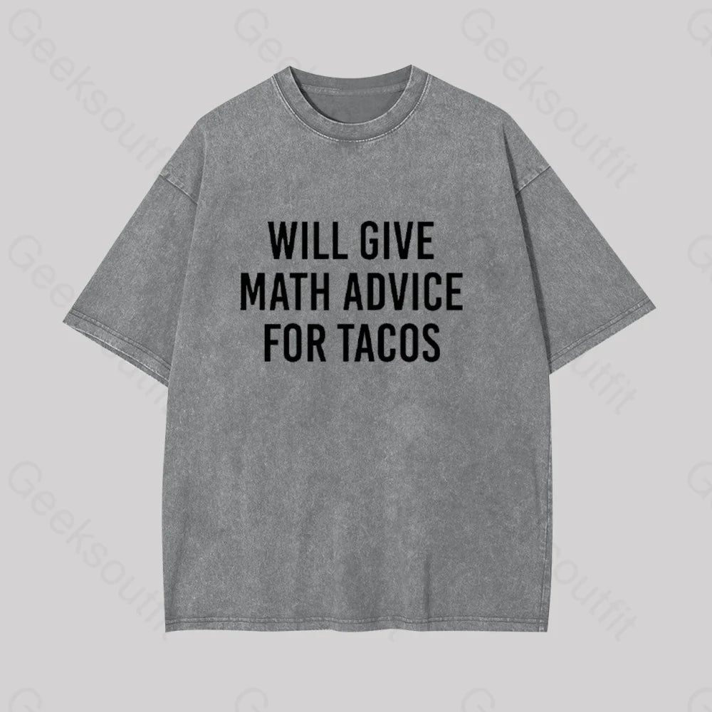 Will Give Math Advice Geek Washed T-Shirt Grey / S
