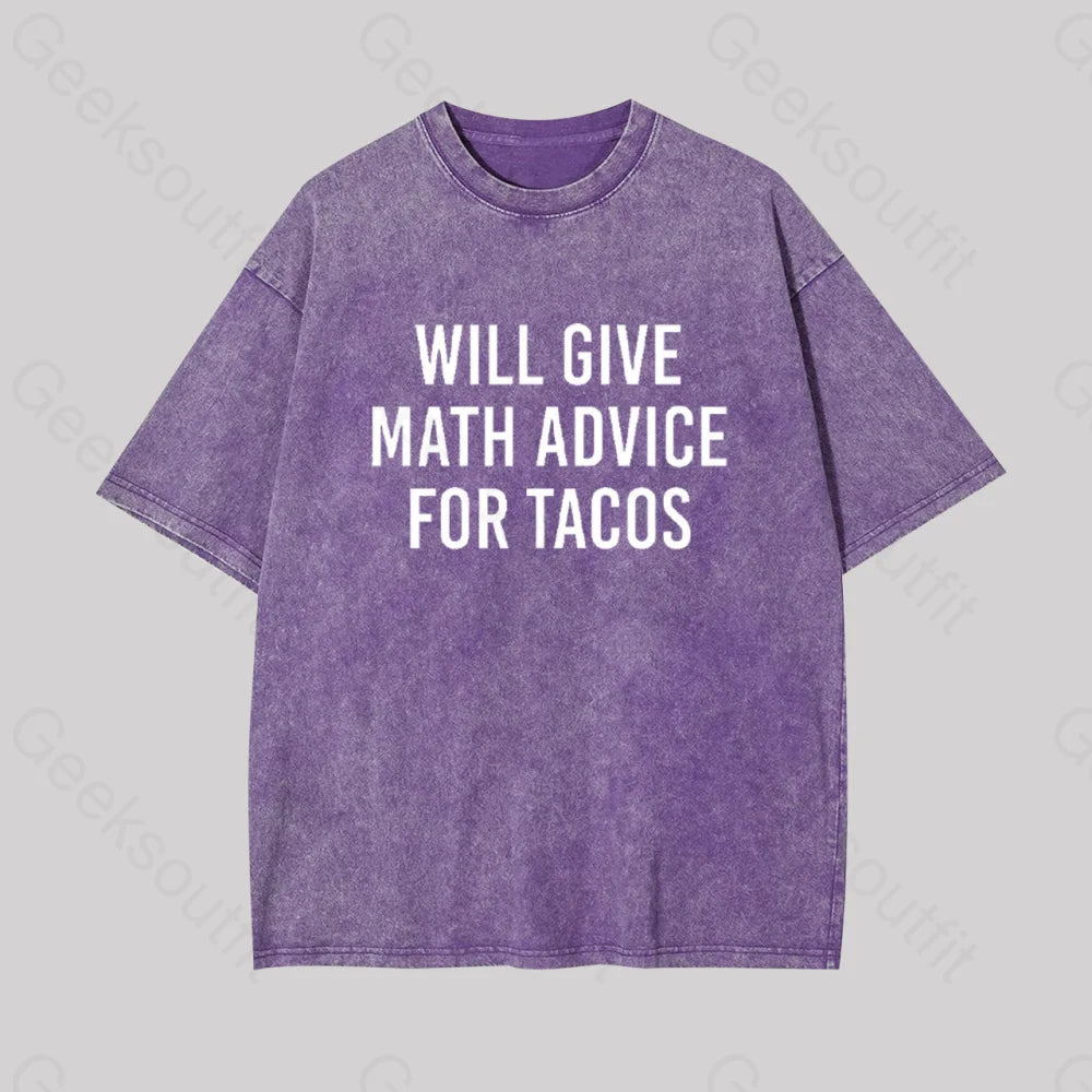 Will Give Math Advice Geek Washed T-Shirt Purple / S