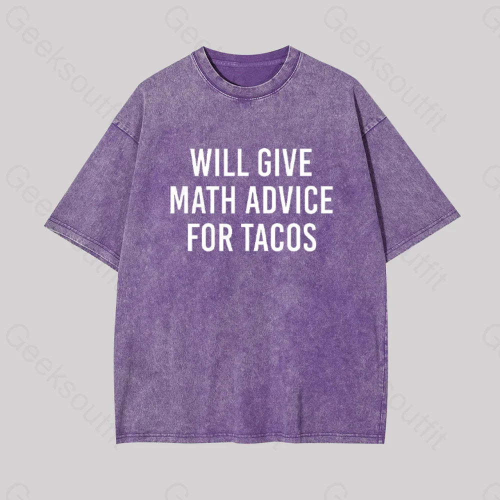 Will Give Math Advice Geek Washed T-Shirt Purple / S