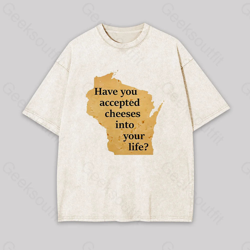 Wisconsin Cheese Pun Geek Washed T-Shirt Apricot / S