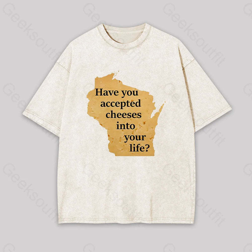Wisconsin Cheese Pun Geek Washed T-Shirt Apricot / S