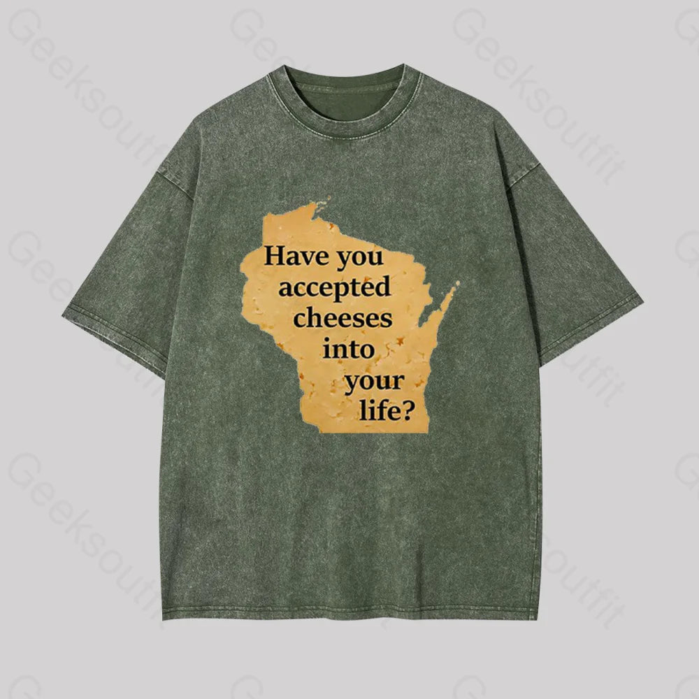 Wisconsin Cheese Pun Geek Washed T-Shirt Armygreen / S