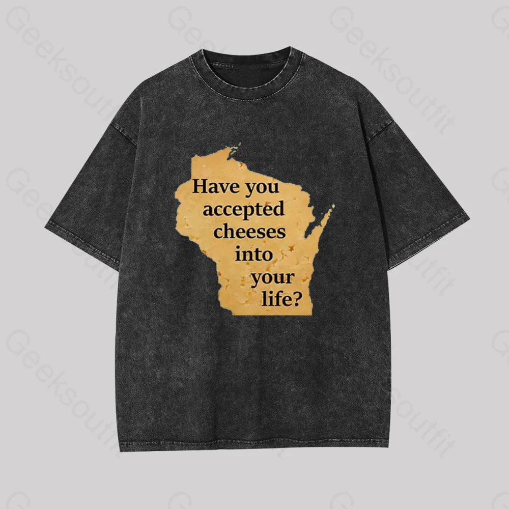 Wisconsin Cheese Pun Geek Washed T-Shirt Black / S