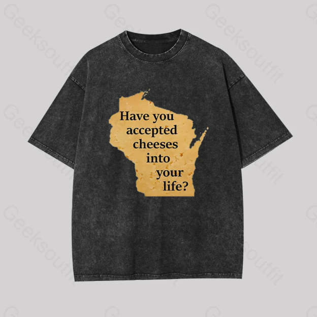 Wisconsin Cheese Pun Geek Washed T-Shirt Black / S