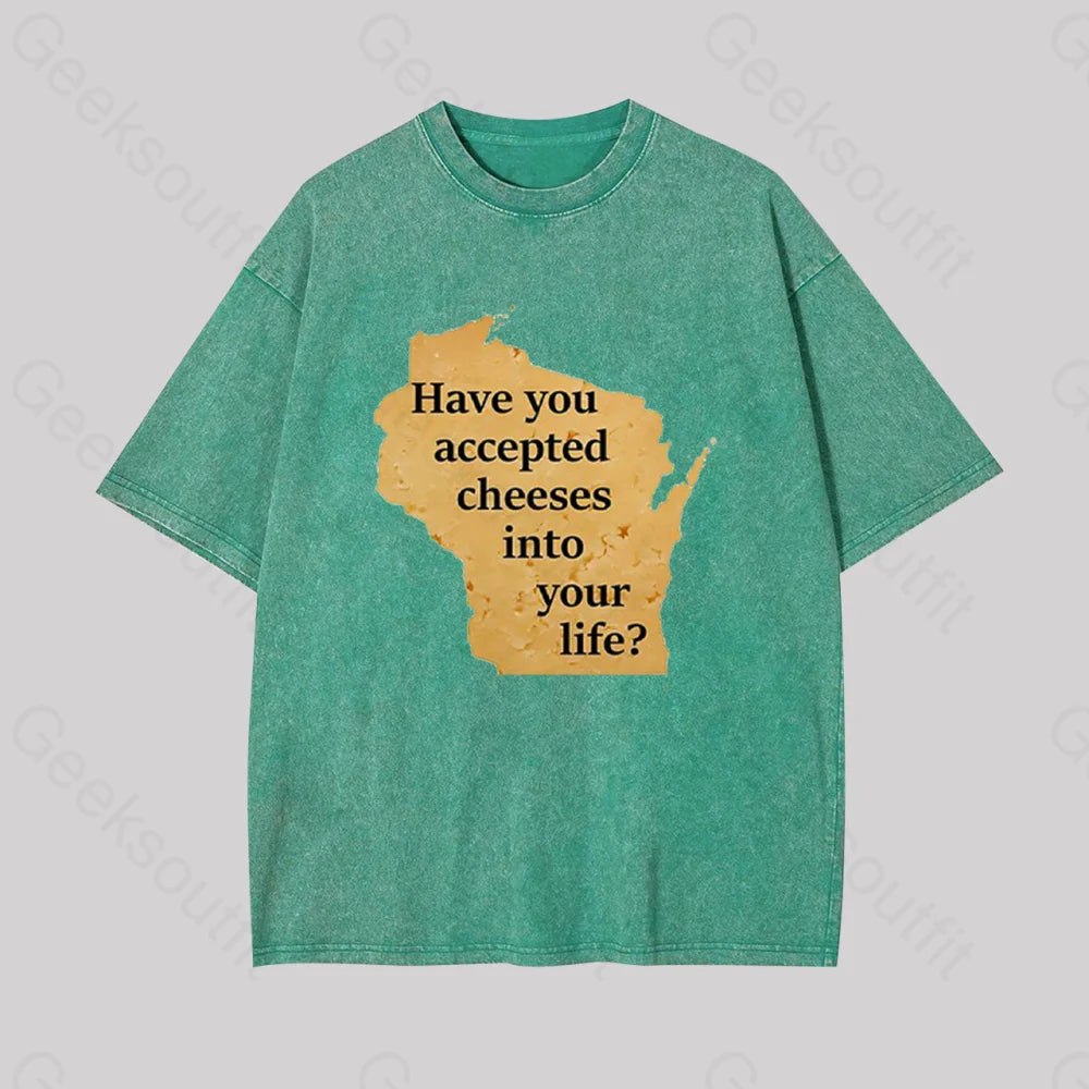 Wisconsin Cheese Pun Geek Washed T-Shirt Grass Green / S