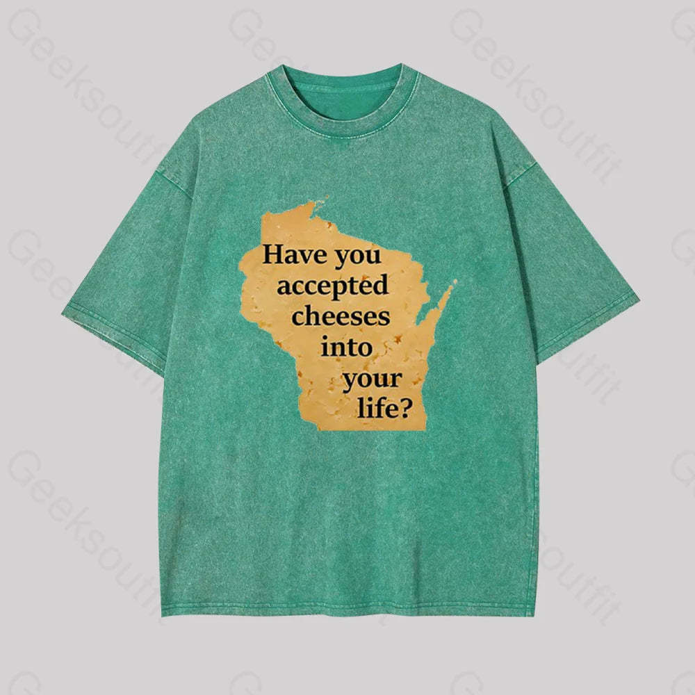 Wisconsin Cheese Pun Geek Washed T-Shirt Grass Green / S