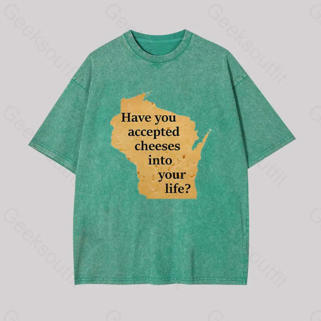 Wisconsin Cheese Pun Geek Washed T-Shirt Grass Green / S