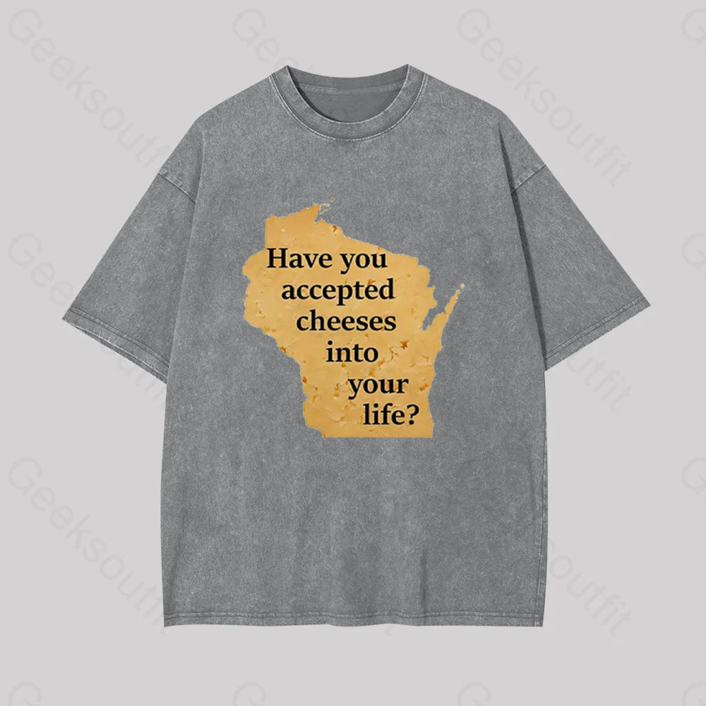 Wisconsin Cheese Pun Geek Washed T-Shirt Grey / S