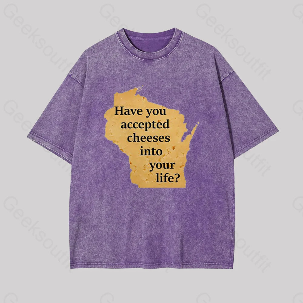 Wisconsin Cheese Pun Geek Washed T-Shirt Purple / S