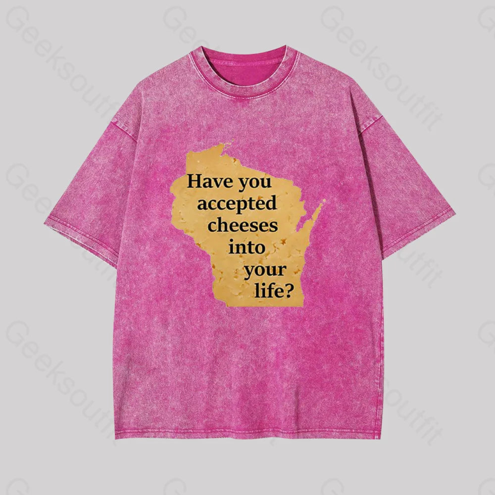 Wisconsin Cheese Pun Geek Washed T-Shirt Rose Red / S