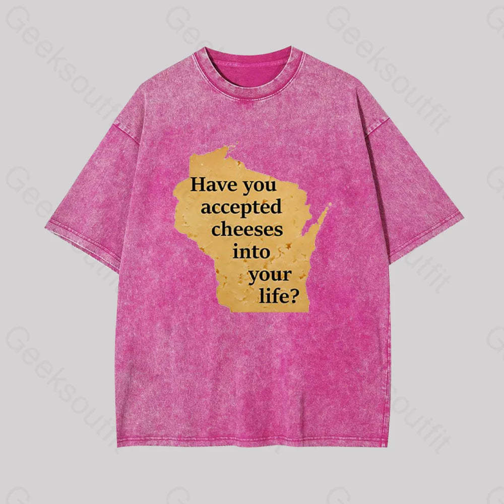 Wisconsin Cheese Pun Geek Washed T-Shirt Rose Red / S