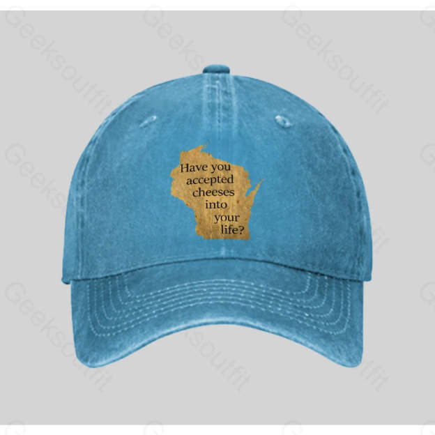 Wisconsin Cheese Pun Washed Vintage Baseball Cap Blue