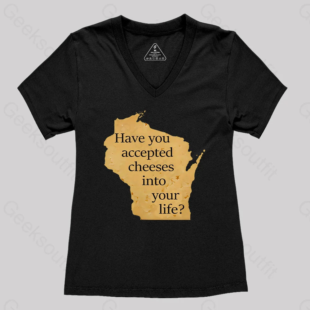 Wisconsin Cheese Pun Women’s V-Neck T-Shirt Black / S