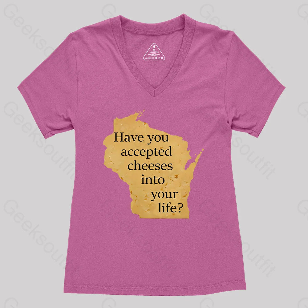 Wisconsin Cheese Pun Women’s V-Neck T-Shirt Rose Red / S