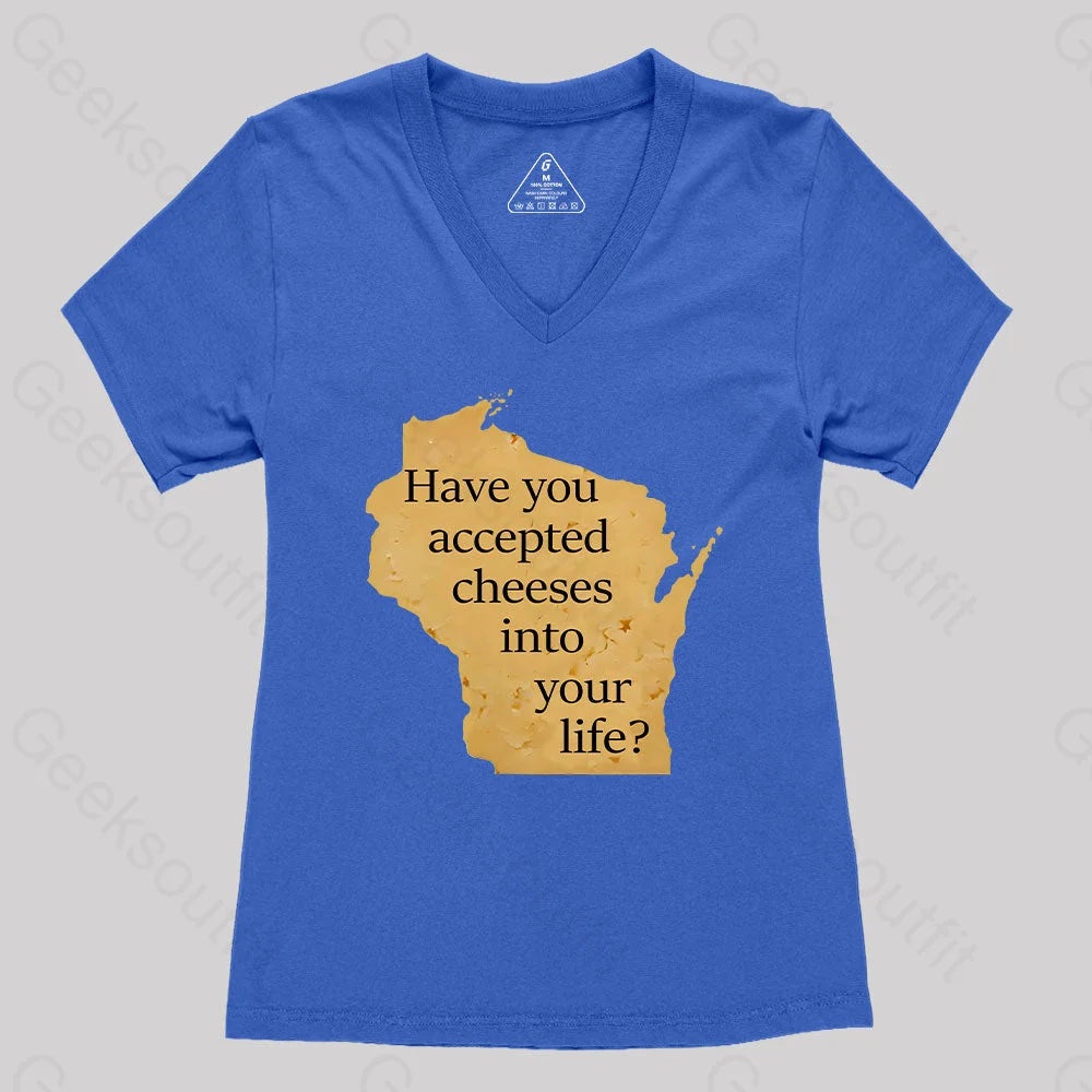 Wisconsin Cheese Pun Women’s V-Neck T-Shirt Royal Blue / S