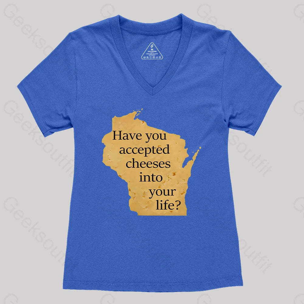 Wisconsin Cheese Pun Women’s V-Neck T-Shirt Royal Blue / S