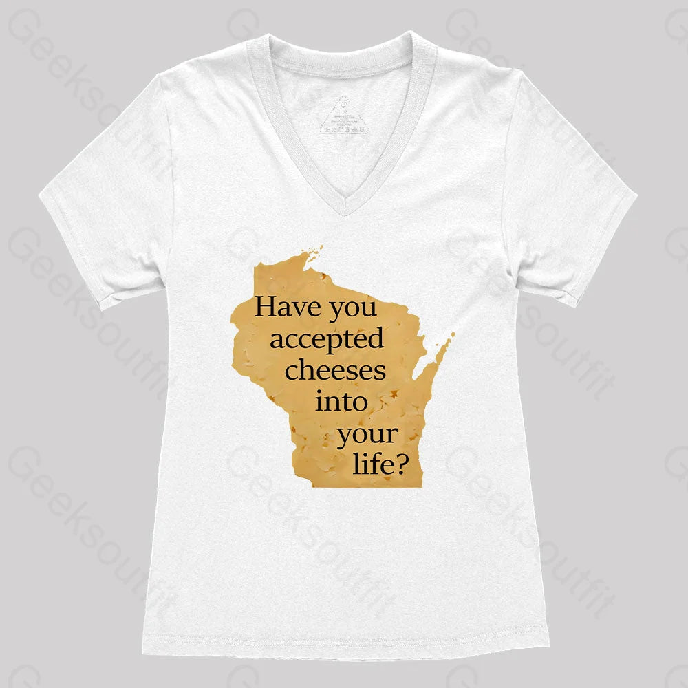Wisconsin Cheese Pun Women’s V-Neck T-Shirt White / S