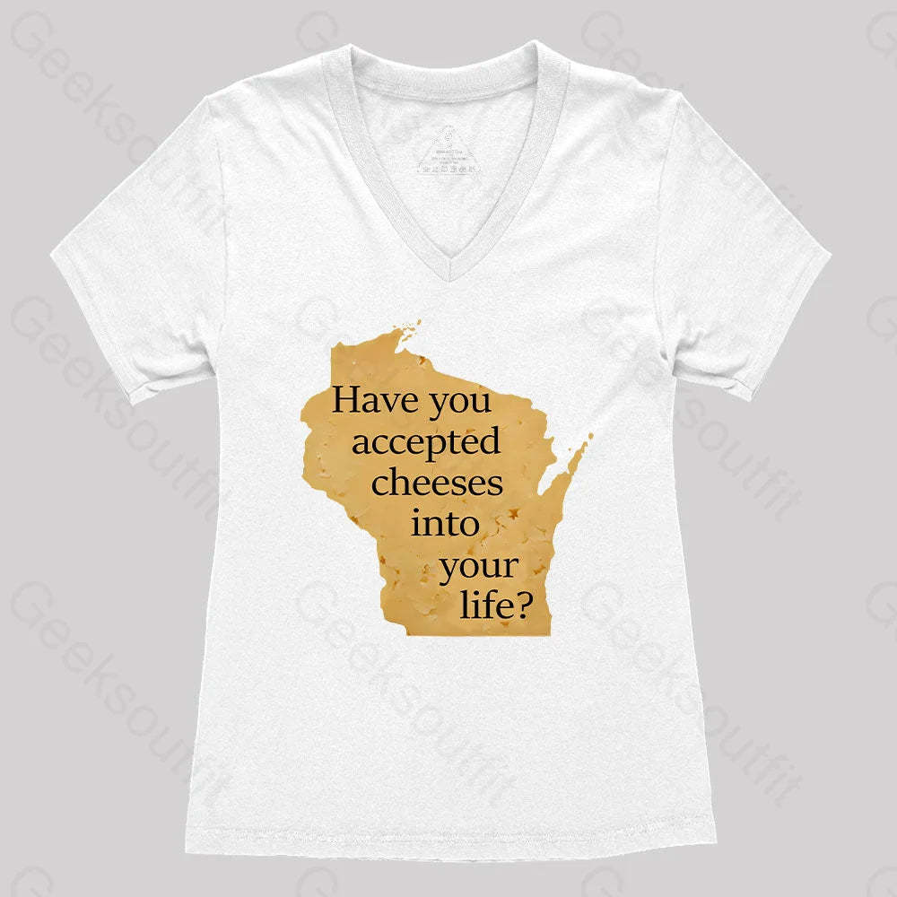 Wisconsin Cheese Pun Women’s V-Neck T-Shirt White / S
