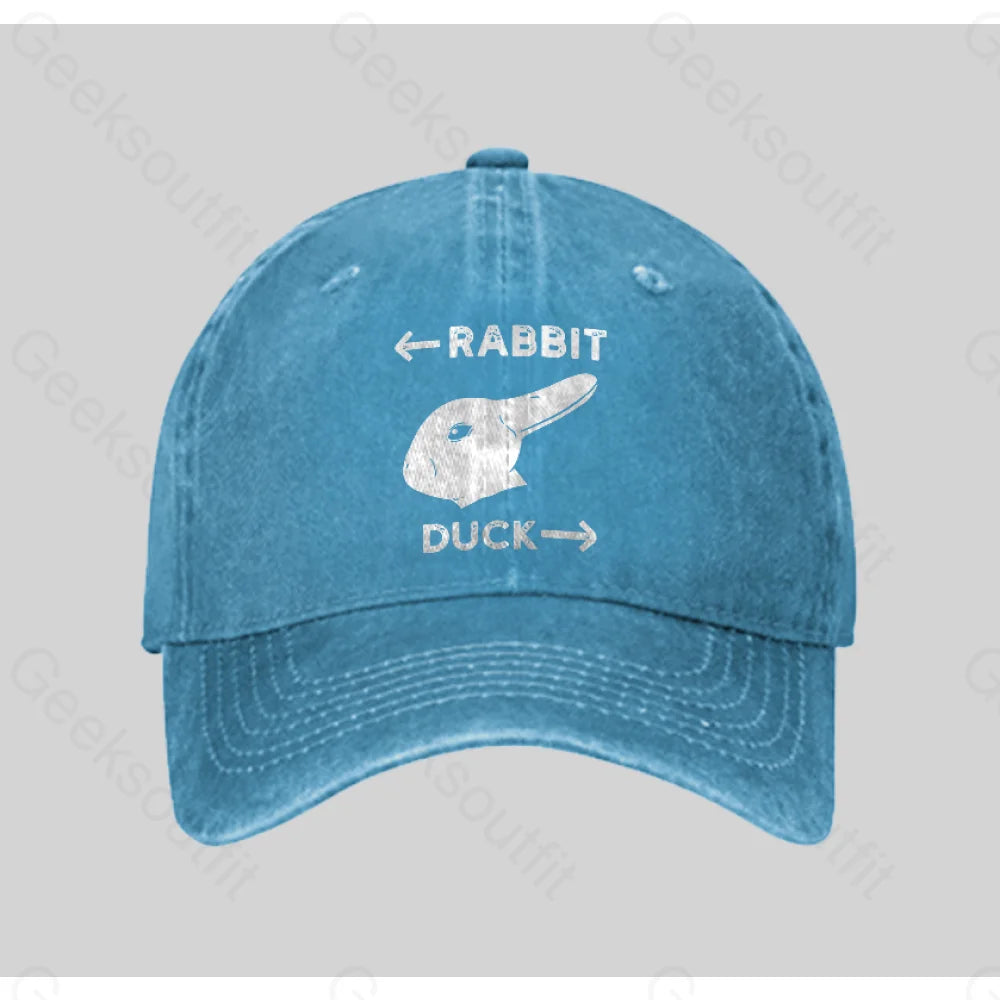 Wittgensteins Rabbit Duck Illusion Washed Vintage Baseball Cap Blue