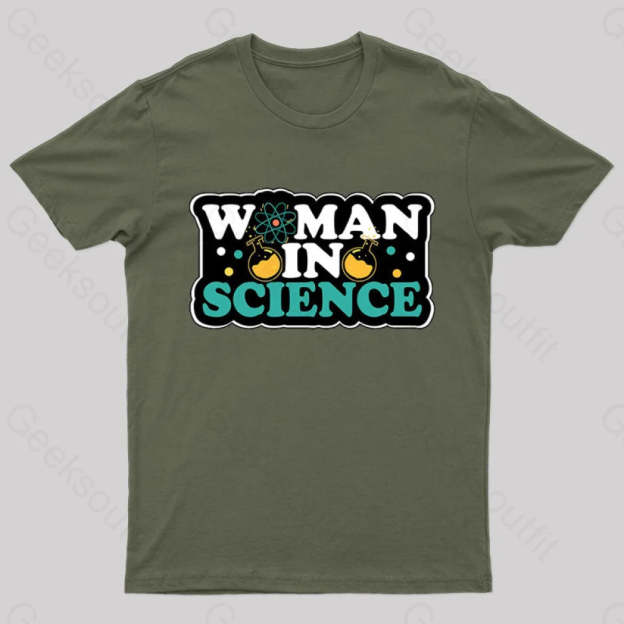 Woman In Science Nerd T-Shirt Army Green / S