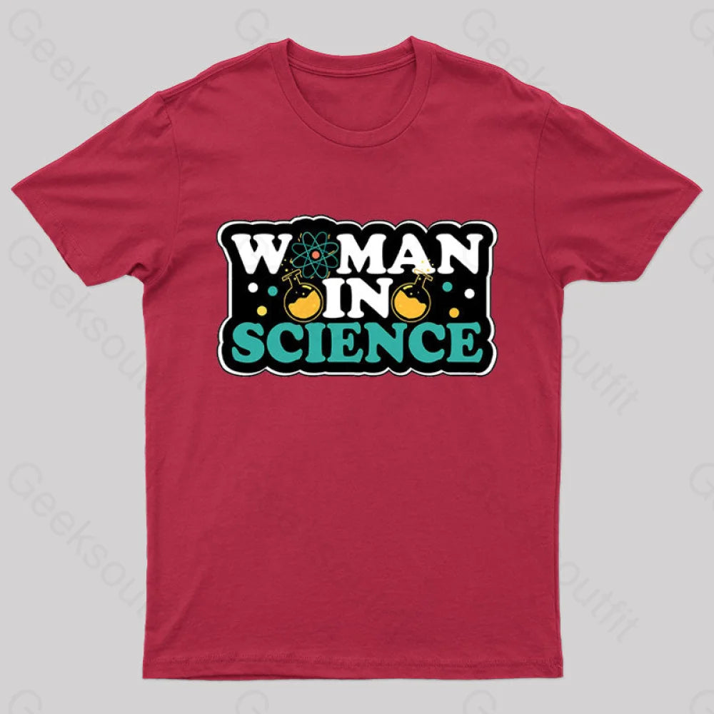 Woman In Science Nerd T-Shirt Red / S
