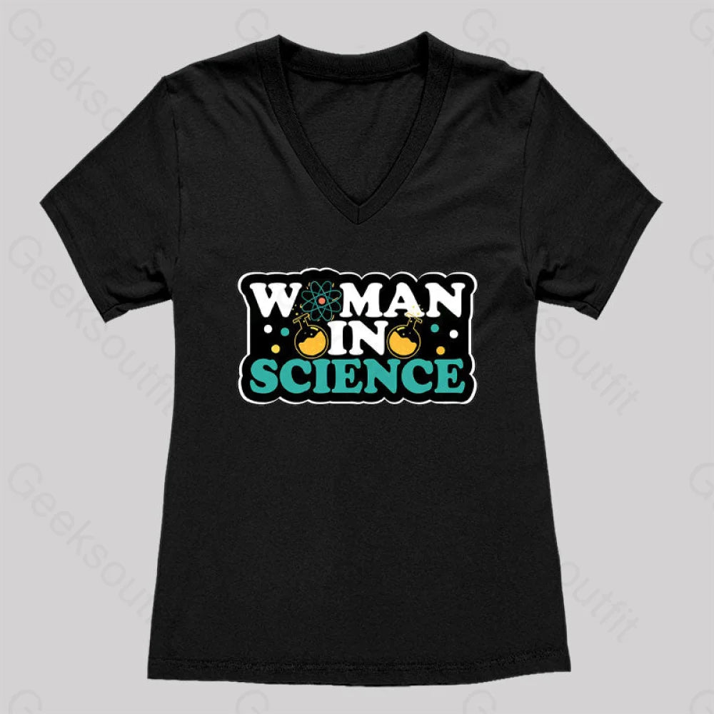 Woman In Science Women’s V-Neck T-Shirt Black / S