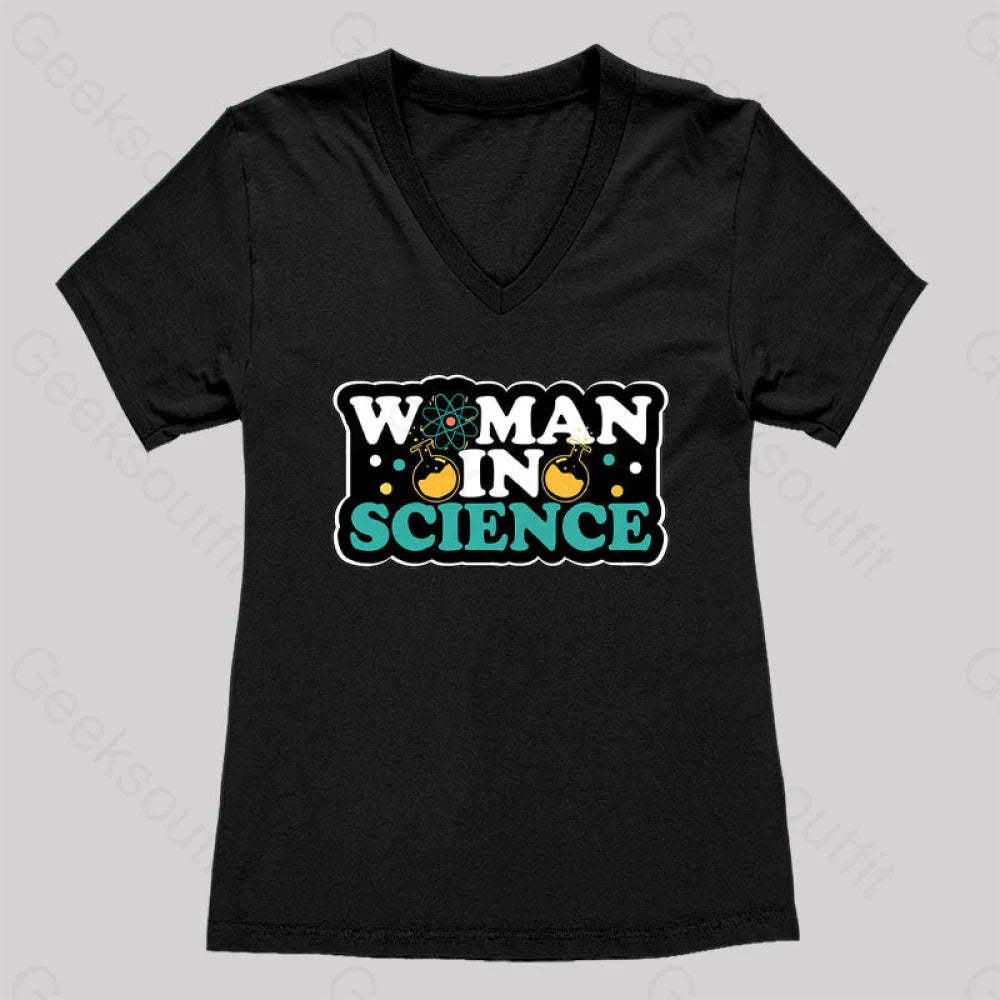 Woman In Science Women’s V-Neck T-Shirt Black / S