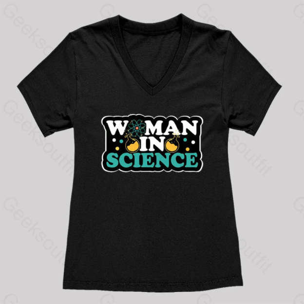 Woman In Science Women’s V-Neck T-Shirt Black / S