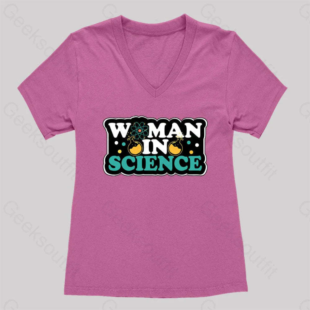Woman In Science Women’s V-Neck T-Shirt Rose Red / S
