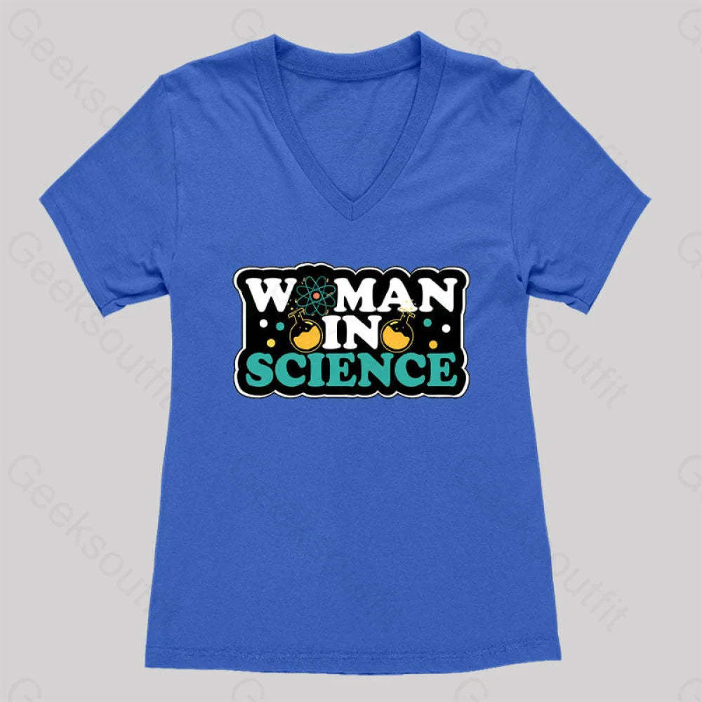 Woman In Science Women’s V-Neck T-Shirt Royal Blue / S