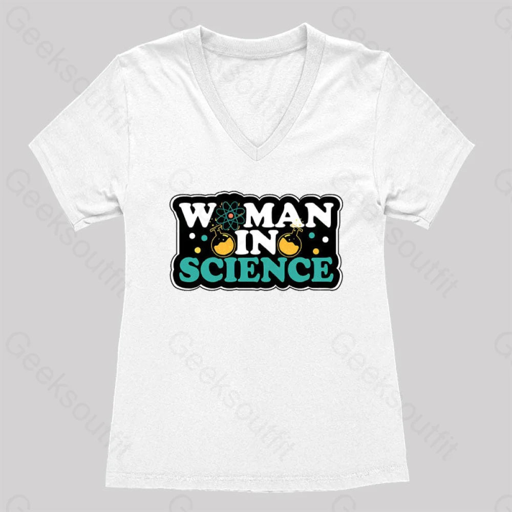 Woman In Science Women’s V-Neck T-Shirt White / S