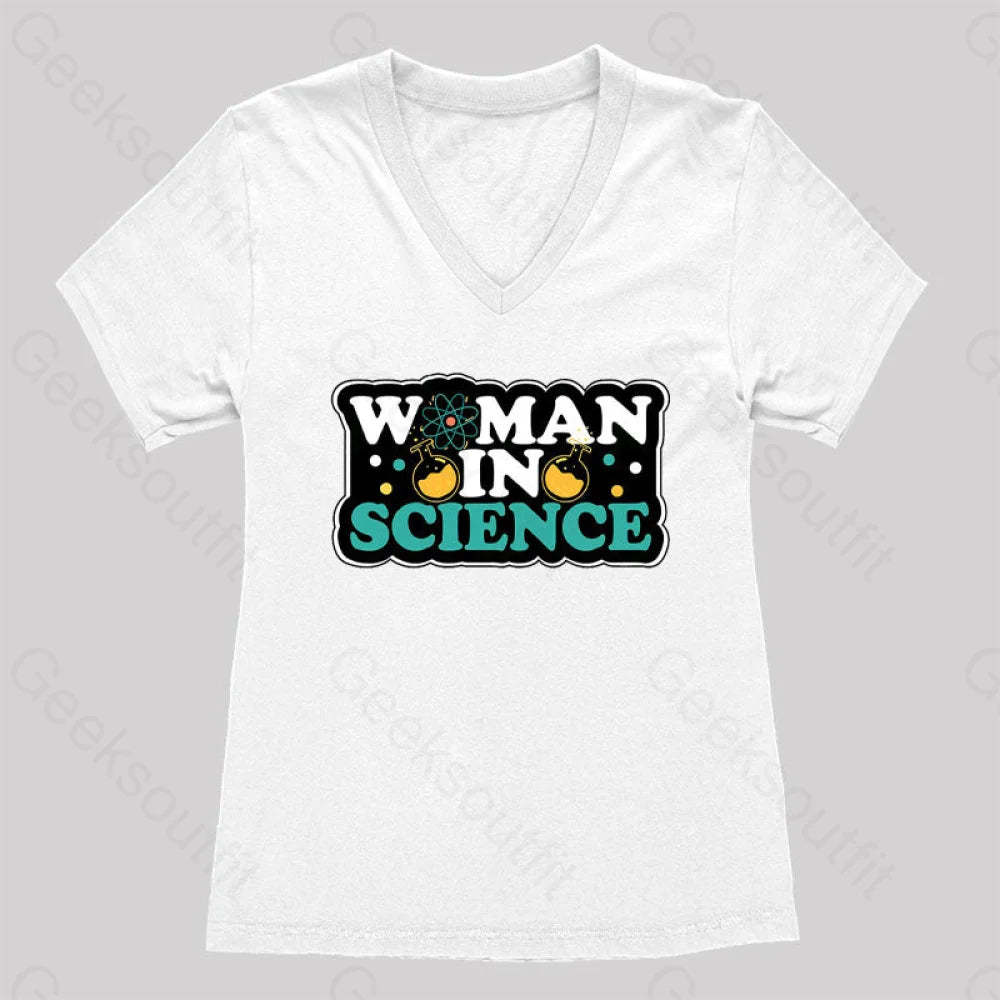 Woman In Science Women’s V-Neck T-Shirt White / S