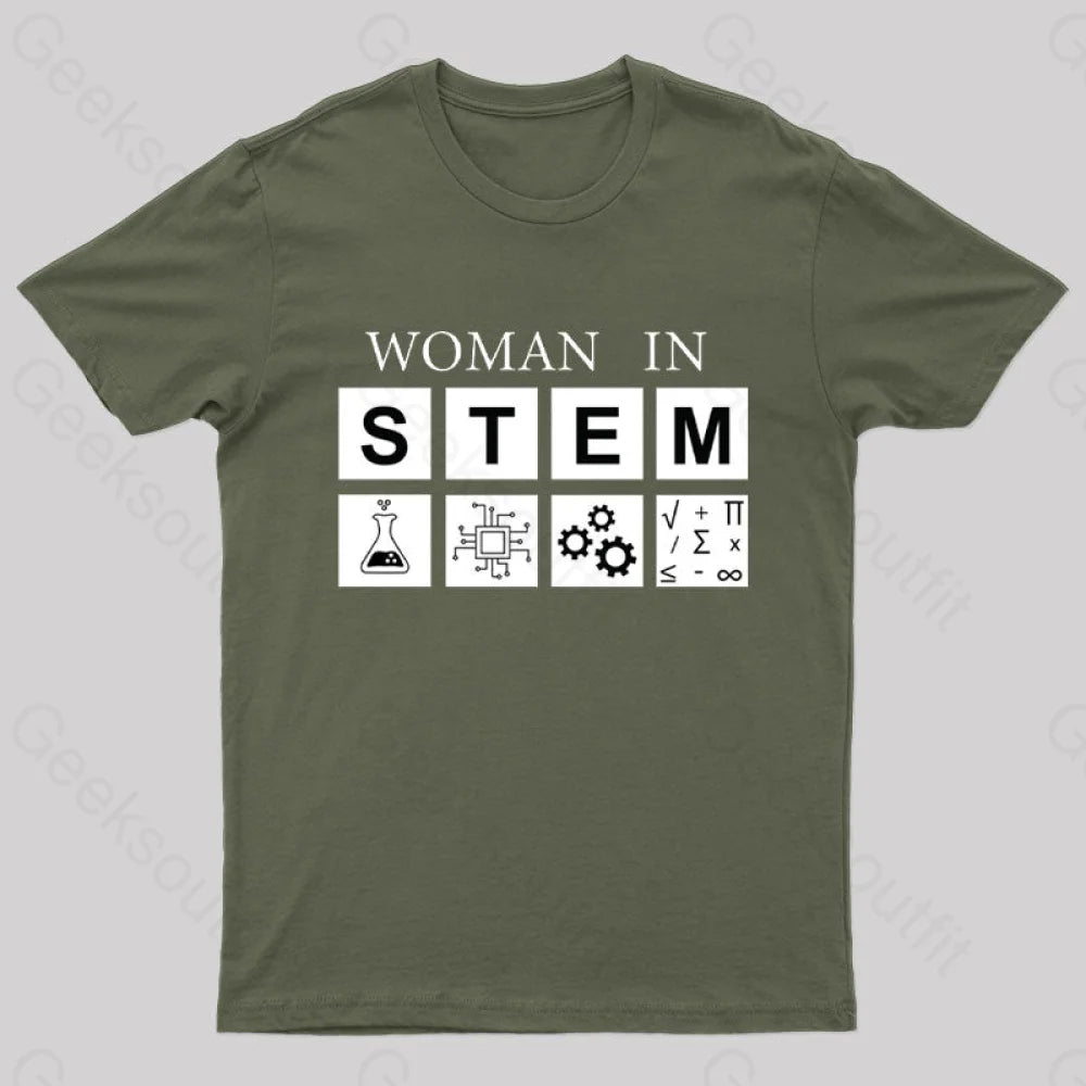 Woman In Stem Geek T-Shirt Army Green / S
