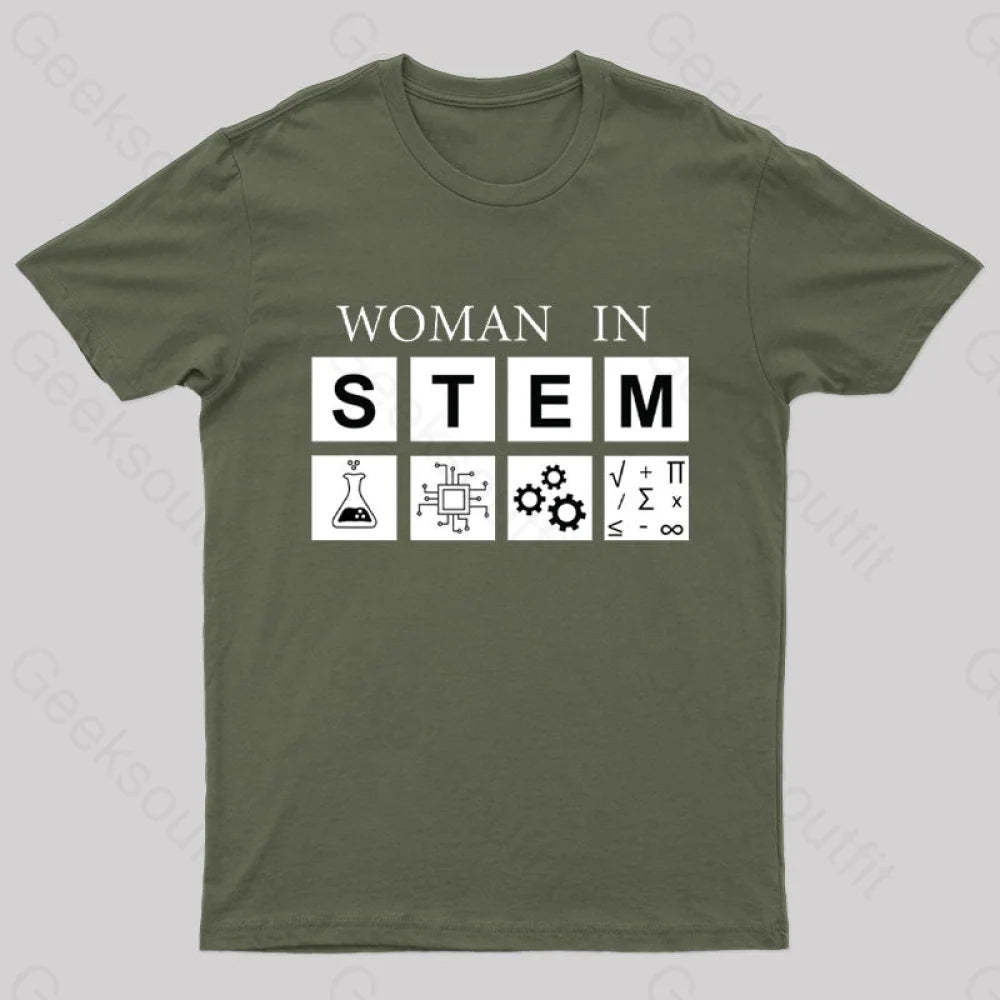Woman In Stem Geek T-Shirt Army Green / S