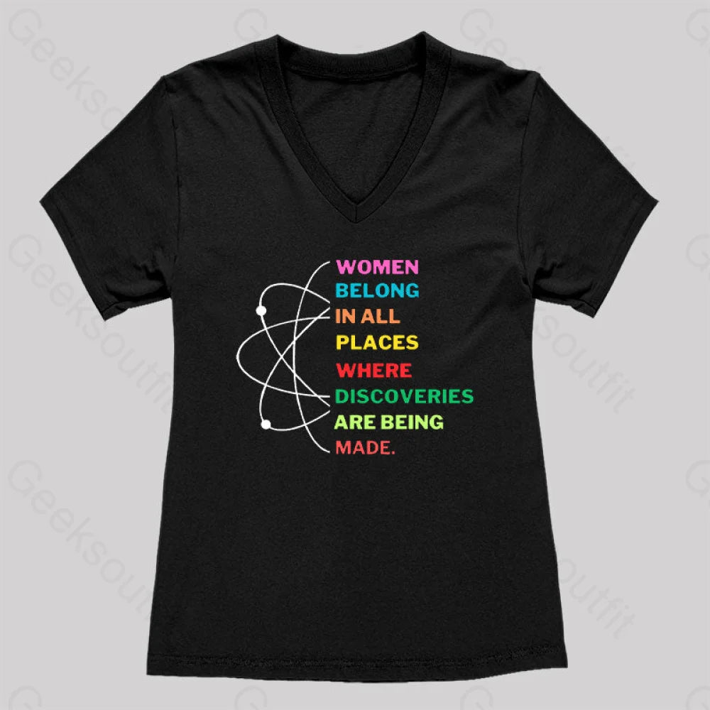 Women Belong In Science Women’s V-Neck T-Shirt Black / S