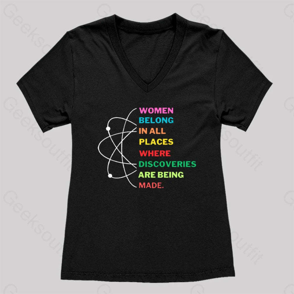 Women Belong In Science Women’s V-Neck T-Shirt Black / S