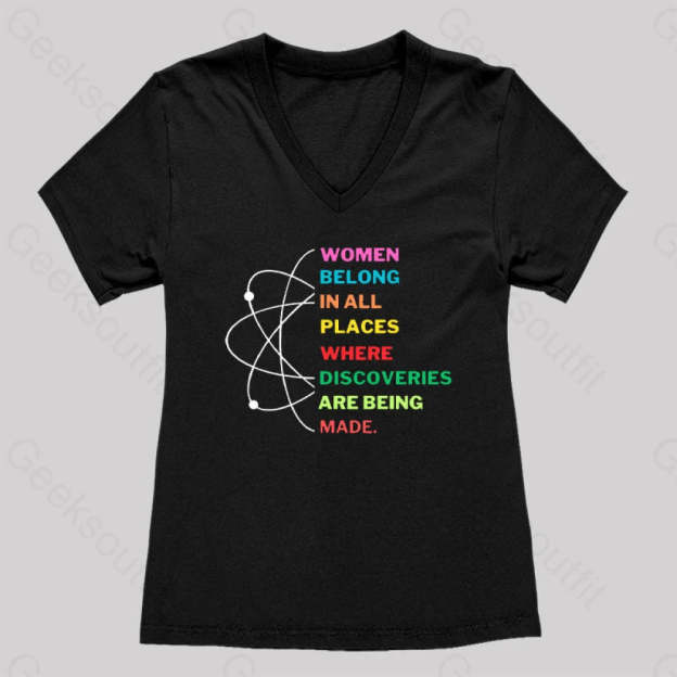 Women Belong In Science Women’s V-Neck T-Shirt Black / S