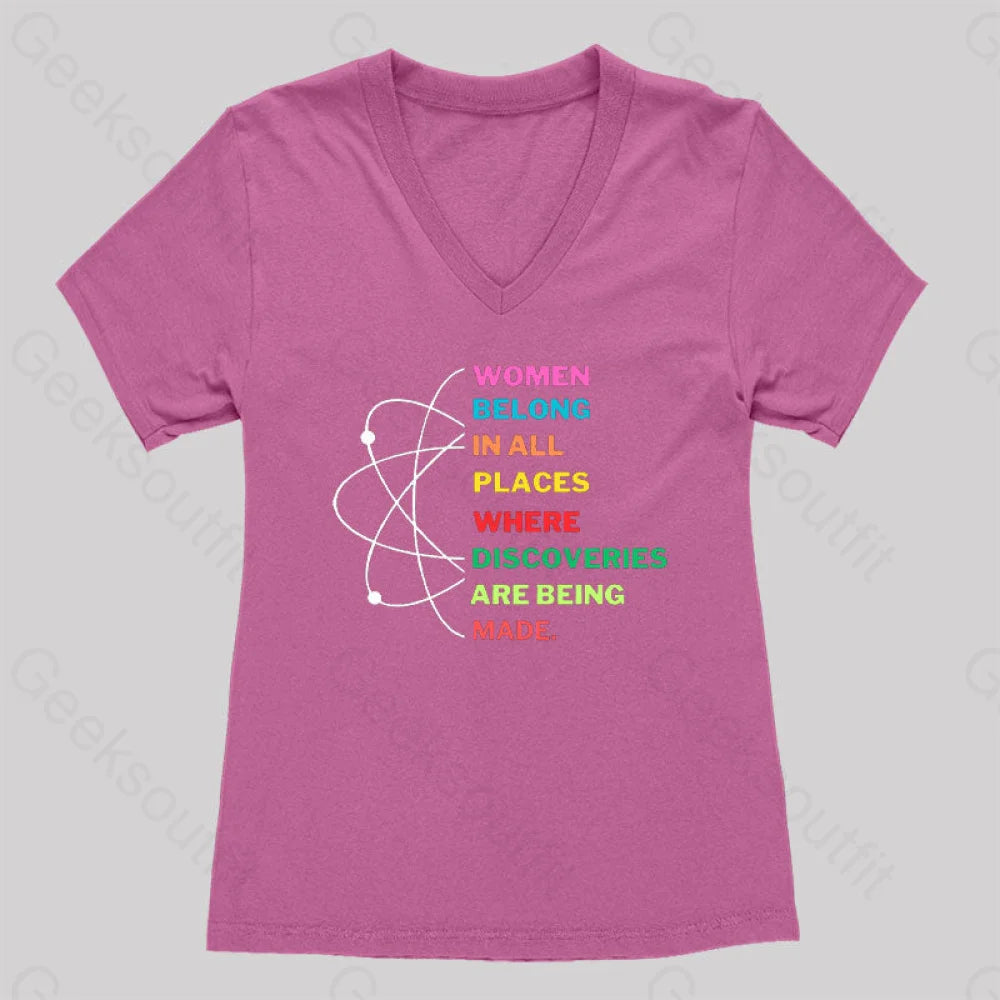 Women Belong In Science Women’s V-Neck T-Shirt Rose Red / S